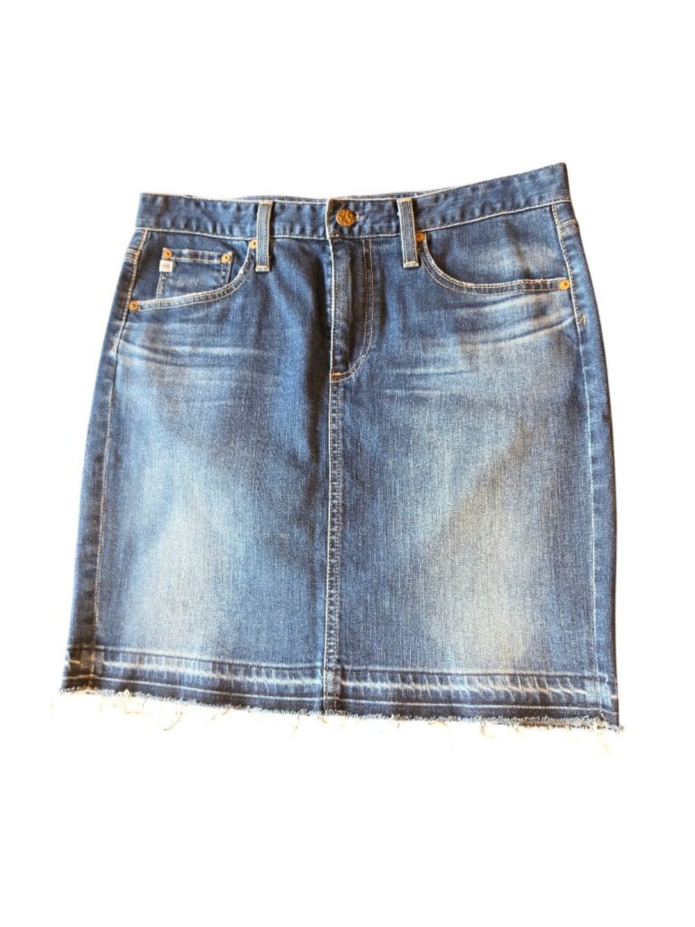 AG Adriano Goldschmied The Erin Pencil Denim Skirt Size 29 Raw Hem Faded